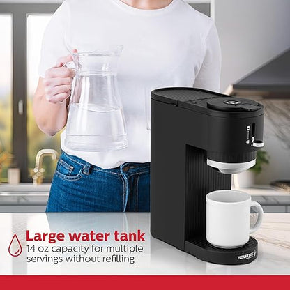 Holstein Housewares 2-in-1 Single Serve Coffee Maker, Dual Brew, Compatible with K-Cup Pods & Ground Coffee, Reusable Filter Included, Compact Drip Coffee Machine, 14oz Tank, Fits Most Cups - Black
