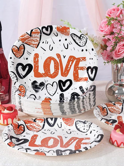 WDF 50PCS Heart Paper Plates -10"x12" Heart Plates Disposable -Love Design Valentines Plates for Weddings/Anniversary Birthday Party Thanksgiving
