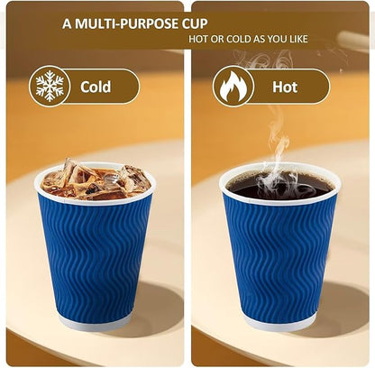 500 Pack Coffee Cups with Lids 16oz, Disposable Insulated Ripple Wall To Go Paper Coffee Cups for Hot/Cold Drinks Office Home Shop Event (Navy)