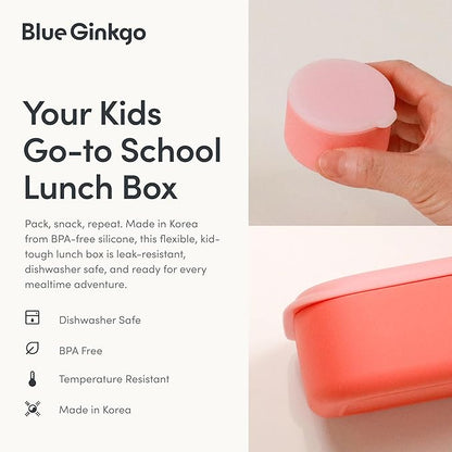 BLUE GINKGO Silicone Lunch Box Set – Durable Heavy-Duty Silicone Bento Box, Microwave, Freezer, Dishwasher Safe – Airtight, BPA Free (Made in Korea, Coral)