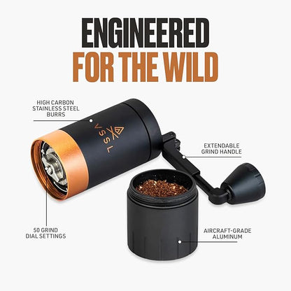 VSSL Java G45 Manual Coffee Grinder | Coffee for Camping | Bean Grinder | Travel Pour Over | Stainless Steel Conical Burr | ~ 45 Gram Capacity | Extendable Grind Handle | 50 Grind Settings | Carbon