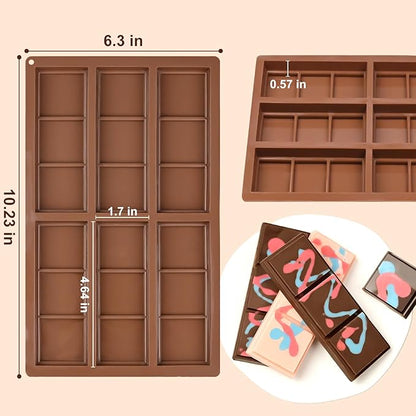 Silicone Chocolate Bar Molds, 2 Packs Square Chocolate Mold Non Stick for Dubai Pistachio Knafeh Thick Stuffed Candy, Break Apart 6 Cavities Deep Chocolate Molds