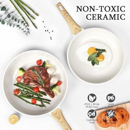 GiPP Ceramic Nonstick Frying Pan with Lid - 12" Healthy Non-Toxic Non Stick Skillet Omelette Pans, Induction Compatible Chef Pan, PFAS & PFOA-Free, Dishwasher Safe, Stay Cool Handles