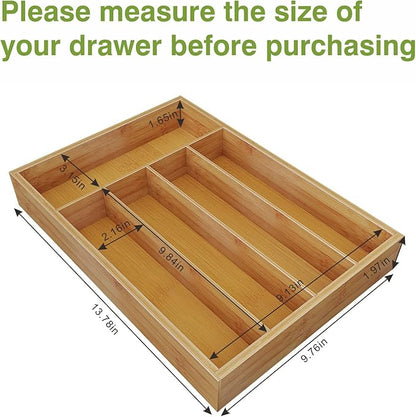 BAMEOS Utensil Drawer Organizer, Cutlery Tray Desk, Silverware Holder Kitchen Knives Tray, 100% Pure Bamboo Cutlery in Natural Color (9.75)