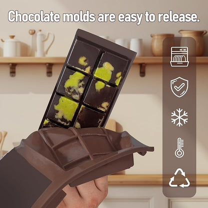 Deep Chocolate Bar Mold Silicone 1 Inch Dubai Pistachio Chocolate Bar Thick Mold for Stuffed Bar, Large Candy Mould for Filling, Brown