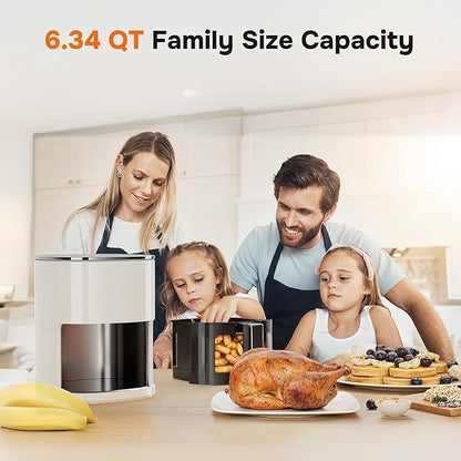 Simple Deluxe 12-in-1 Air Fryer 6.34 Qt, Digital Preset Airfryer with Visible Window, Nonstick and Dishwasher-Safe Basket, Air Fry, Roast, Bake, Dehydrate, Fries, 1700W, Beige
