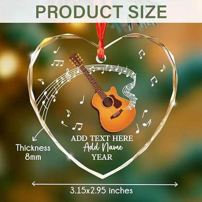 Customized Guitar Christmas Glass Ornaments, Personalized Guitar Player Xmas Ornament with Text Name & Year, 2025 Christmas Ornament Gift for Guitarist Teacher, Instrument Xmas Tree Decor