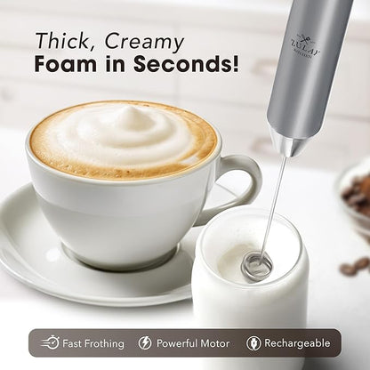 Zulay Kitchen Lux Rechargeable Milk Frother Handheld, 4 Included Whisks - Powerful 2-Speed Motor, Fully Waterproof, 2000mAh Battery - Drink Mixer For Latte, Cappuccino, Matcha, Protein Powder