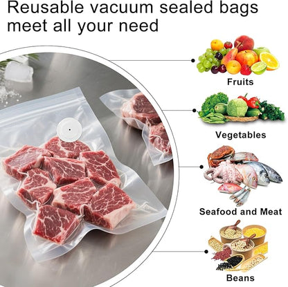 MEGAWISE Vacuum Zipper Bags 20Pcs (8.5 * 8.5in), BPA Free, Reusable Food Storage Bags with Air Valve for Sous Vide Cooking/Freezer/Microwave Heating, with 5 Seal Clips.