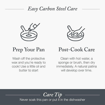Merten & Storck Pre-Seasoned Carbon Steel 10” Frying Pan Skillet, Use on Induction, Stove and Grill, Durable, Even-Heating, for Searing, Grilling, Oven Use, and Campfire, Indoor/Outdoor