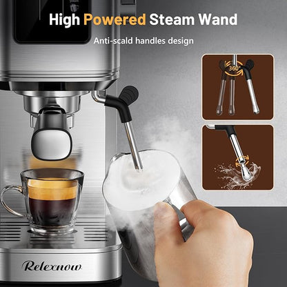 Espresso Machine, 20 Bar Professional Espresso Coffee Maker with Milk Frother Steam Wand, Hot & Iced Coffee Machine, Compact Stainless Steel Coffee Machine for Cappuccino,Latte,Cold Brew