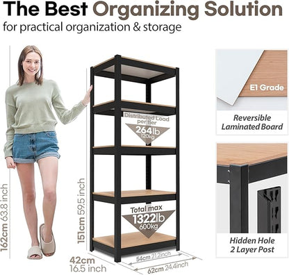 HOMEDANT House Black 5 Tier 24.4" W Laminated Metal Shelving Unit Adjustable Storage Utility Rack Heavy Duty Shelves Organization Multipurpose Shelf Kitchen Garage Pantry Closet 1 Pack