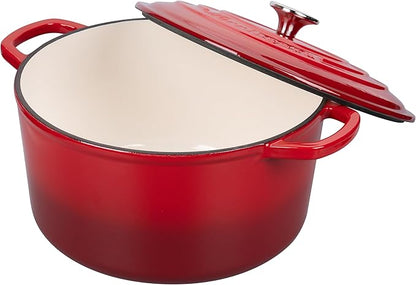 Enameled Cast Iron Dutch Oven Pot with Lid, for Sourdough Bread Baking, Round Dutch Ovens, 6 Quart, Red