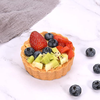 Mini Round Tart Pan with Removable Bottom, Nonstick Mini Pie Pans for Baking, Carbon Steel Quiche Pan Set for Cupcake Muffin Cakes and Desserts, Including 6 Tart Pan and 1 Tart Tamper (Green)