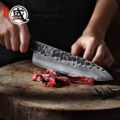 MITSUMOTO SAKARI 8 inch Gyuto Chef Knife, Japanese Hand Forged Kitchen Chef's Knives, 3-Layer 9CR18MOV High Carbon Steel, Rosewood Handle & Sandalwood Box