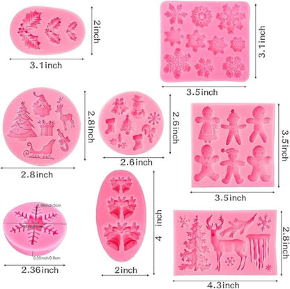 Christmas Silicone Molds Snowflake Molds Xmas Fondant Chocolate Candy Cake Molds Christmas Snowman Tree Snowflake Holly Leaves Santa Claus Baking Molds for Party Cake Decor