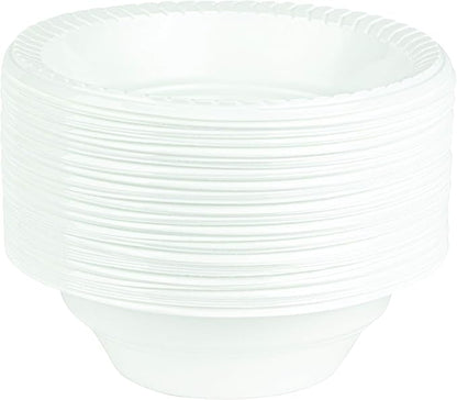 PLASTICPRO Round Plastic Bowls Microwaveable, Disposable, White, Dinnerware (100, 16 ounce)