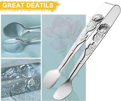 6PCS Mini Serving Tongs 5-Inch Small Sugar Tongs, Tiny Stainless Steel Kitchen Tong for Appetizers, Tea Party, Coffee Bar, Desserts (Silver)