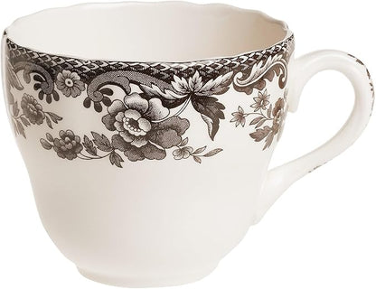Spode Delamere 5-Piece Place Setting – Rich Brown British Flowers Border, Includes Dinner, Salad, Bread Plates with Teacup & Saucer – Fine Earthenware, Dishwasher, Microwave, Oven & Freezer Safe