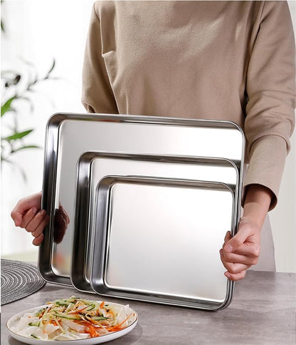 Small Cookie Baking Sheet Pans Stainless Steel 304 Little Tiny Serving Tray 10.4 x8.1 x1.1Inch (Diagonal 12.3) Reheat Food Small Items No Rust Dishwasher Safe for 2 Person 6 Pack