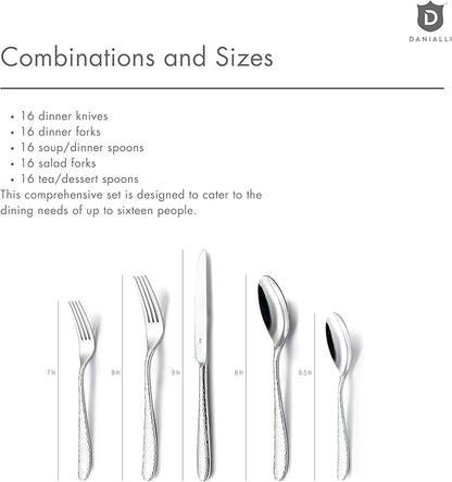 Hammered Silverware Set | Premium 18/10 Stainless Steel Flatware Service for 16 | Heavy-Duty & Dishwasher Safe | Built to Last (80-Piece, Fidenza Hammered)