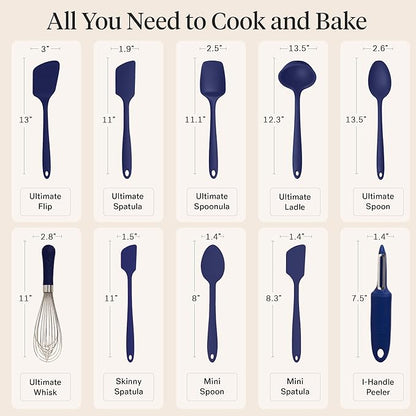GIR: Get It Right 10-Piece Silicone Ultimate Kitchen Utensil Set – Spatulas, Ladle, Flip, Spoons, Whisk, Peeler & Spoonula – Nonstick, Non-Toxic, Heat-Resistant – Navy