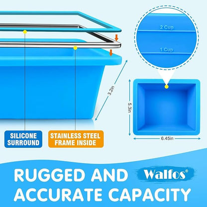 Walfos 2cup Silicone Freezing Tray with Lid - Easy Meal Prep Container and Kitchen Storage Solution, Make Perfect Freezing,Storing Soups, Foods, Stews, Dips or Sauces Simple and Convenient-4-PACK BLUE