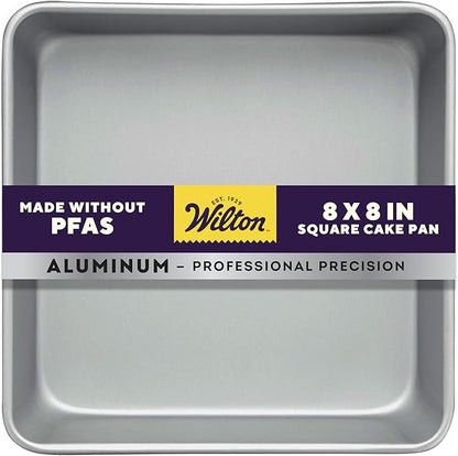 Wilton 8 x 8 Inch Square Cake Pan, Even Heating Aluminum Bakeware, Made Without PFAS, Packaging May Vary