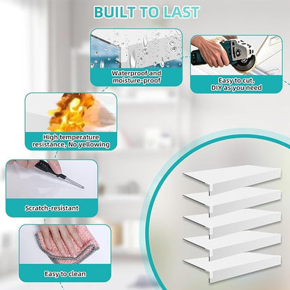 5 Pcs Wire Shelf Cover, 24X12X3 Inch Carbon Fiber Material Shelf Covers for Pantry Shelves(Not Wood), Waterproof Removable Closet Shelving Liner for Home Kitchen,Office Organization - White