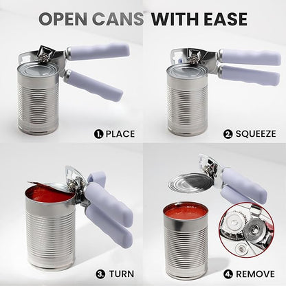 Zulay Kitchen Heavy Duty Stainless Steel Can Opener Manual with Bottle Opener - Rust Proof Manual Can Opener With Turn Knob & Comfy Soft Grip Handles - Light Lilac