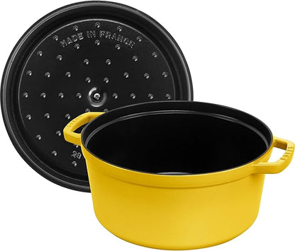 Staub Cast Iron Round Cocotte, Dutch Oven, 7-quart, serves 7-8, Made in France, Citron