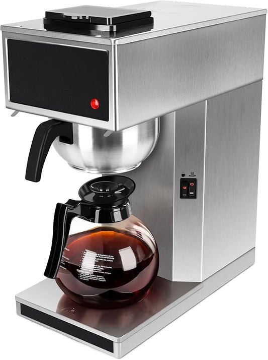 YUANHAO 12-Cup Pourover Commercial Coffee Maker Brewer with Glass Carafe and Warmers- 120V