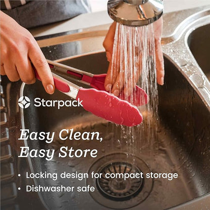 Starpack 'Get a Grip' Silicone Kitchen Tongs for Cooking 12 Inch - BBQ Tongs for Grill Heat Resistant to 600°F - Stainless Steel Tongs with Non Stick Tips - Silicone Tongs for Serving Food