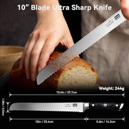SHAN ZU 10" Bread Knife - Sourdough Slicing Knife Professional German 1.4116 Stainless Steel Serrated Blade, Ergonomic Wood Handle & Full Tang Design, Gift Box Included (Single-Edge