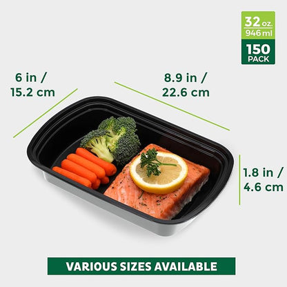 Freshware Bento Box Meal Prep Container, 32, 1-Compartment, 150-Pack, 32 ounce