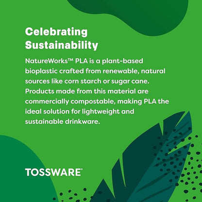 TOSSWARE NATURAL Arc - Plant Based Cups 16 oz - Plastic Alternative Cups for Parties, Bachelorettes, Weddings - Recyclable Clear Cold Cups - Set of 1000