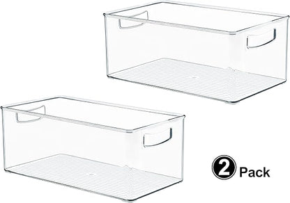 Hudgan 2 Pack Straight Sides Stackable Pantry Organizer Bins for Home Edit - 13.5''L x 7.5''W x 5.5''H