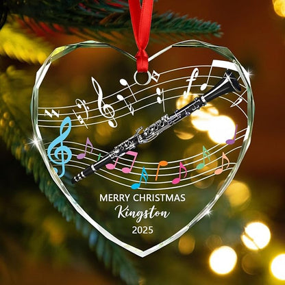 Customized Text Year Name Clarinet Glass Xmas Ornament, Personalized Clarinet Lover Christmas Ornaments Gift for Women Men Friends Besties Coworker, Unique Clarinetist Glass Christmas Ornament 2025