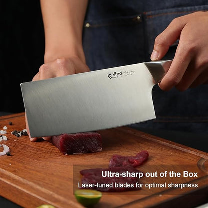 7 inch Meat Cleaver, One-piece All-Metal Cleaver Knife, German 1.4116 High Carbon Stainless Steel Kitchen Knife, Chinese Cleaver with Hollow Handle