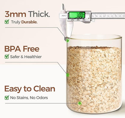 ComSaf 1 Gallon Glass Jar, 3.9 Qt Flour Container, Large Glass Canister with Lid, Food Storage Pantry with Spoon and Clip for Sugar, Oat, Rice, Beans, Pasta, Coffee, Grain