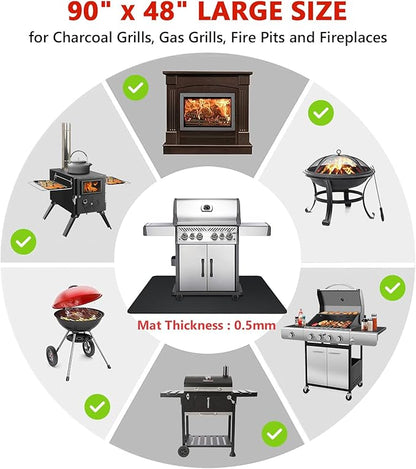 90 x 48 inch Under Grill Mats for Outdoor Grill, Double-Sided Fireproof Deck and Patio Protector Mat, BBQ Mat for Under BBQ, Waterproof Oil-Proof Grill Floor Pads Fire Pit Mat Fireplace Mat