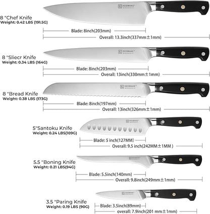 KEEMAKE Chef Knife Set, 6PCS Ultra Sharp Kitchen Knives with Ergonomic Handle, High Carbon Stainless Steel Kitchen Knife Set, Forged Cooking Knife Set for Slicing Meat Vegetable Bread And Fruit