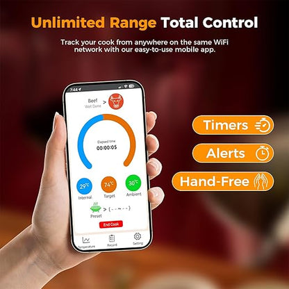 Smart Wireless Meat Thermometer,Digital Cooking Thermometer with Dual High-Accuracy Sensors, Ceramic Heat-Resistant Probe, Instant Read LCD & App Control for Kitchen,BBQ,Oven,Grill,Air Fryer,Red