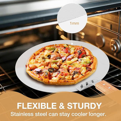 12 Inch Stainless Pizza Peel, Pizza Spatula with Ergonomic Long Wood Handle for Pizza Oven Baking, Turing Peel for Pizza, Dough, Bread Pastry