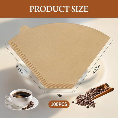 100 Count #4 Cone Coffee Filters 8-12 Cup, Natural Unbleached Disposable Coffee Filters, Compatible with Pour-Over and Drip Coffee Makers.