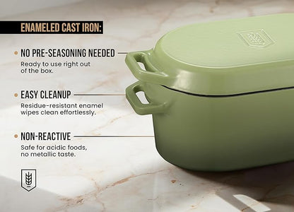 Kook Dutch Oven, for Bread Baking, Sourdough Loaf Pan, Dual Handles, Enameled Cast Iron, with Sling, Dishwasher Safe, 3.4 Qt, Sage Ombre