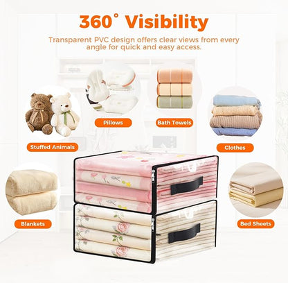 SpaceWhisper 6 Pack Clear Storage Bags, Plastic Blanket Storage Bags with Zipper and Handle, Moving Bags for Comforter, Bedding & Clothes, Closet Organizer and Under Bed Storage (17.7x15.7x7.9 Inch)