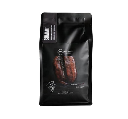 PURE EARTH COFFEE CO. Whole Bean Coffee, Summit Signature Blend, Medium Espresso Roast, Dark Chocolate, Berry, Creamy Brown Sugar 12oz