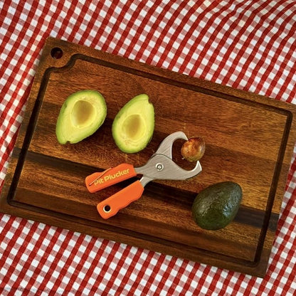 Avocado Tool, Kitchen Utensil with Hinged Handles, Wedge-Shaped Jaws for Pit Removal (Orange)