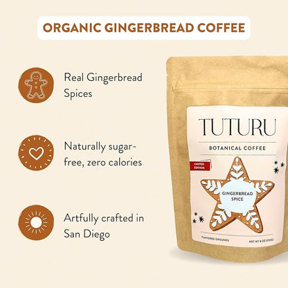 Organic Gingerbread Ground Coffee - Medium Roast, Flavored Coffee - Real Gingerbread Spices - Smooth Low-Acid- Perfect for Drip, Pour Over or Cold Brew - 8 oz, 22 Servings